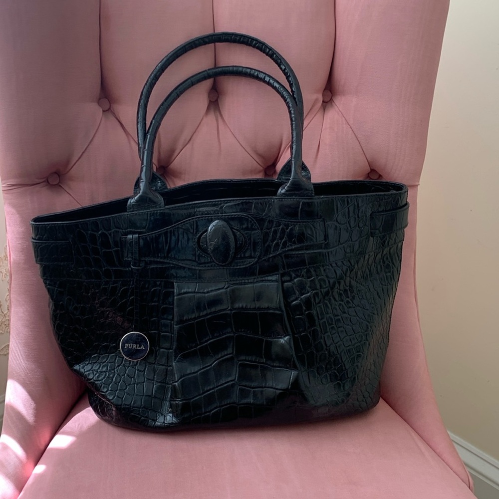 Furla Italian leather croc embossed shoulder bag